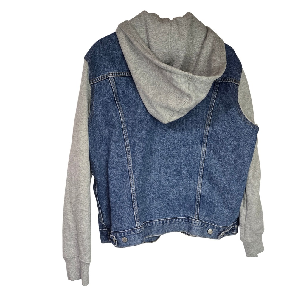 Levi's Hybrid Hooded Trucker Jacket Men XL Blue Denim Grey Fleece Streetwear - Picture 3 of 4